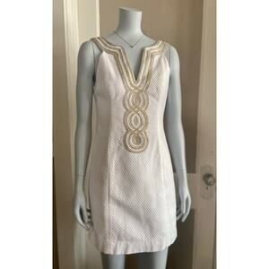 LILLY PULITZER Valli Sheath Dress White w/Silver & Gold Accent sz 2